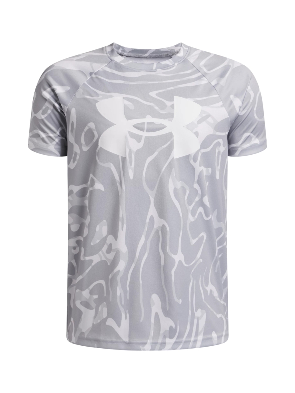 Under Armour UA Tech Big Logo Printed Grey & White Performance Tee Size XL Boys